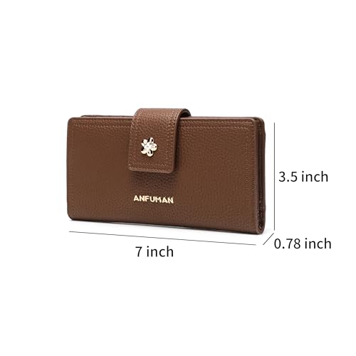 Long Wallets for Women Rfid Blocking Leather Multi Card Holder Wallet Clutch Ladies Wallet Zipper Pocket with ID Window Brown - color: Brown