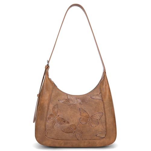 BELTANA Shoulder Bag for Women, Small Vegan Leather Butterfly Hobo Purse | Crescent Shoulder Purse, Top Handle Design, Lightweight, Underarm Style, Daily Travel & Shopping, Gift Choice - color: Brown