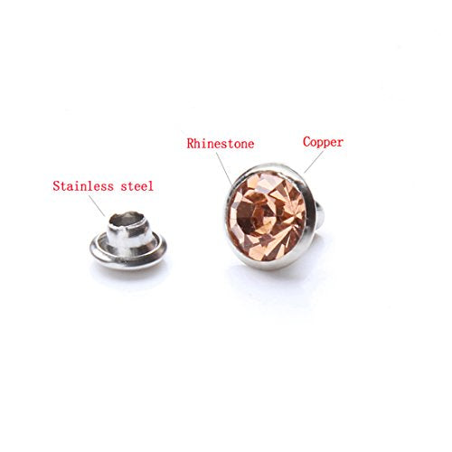 100 Sets Cz Colorful Crystal Rivets Silver Color Spots Studs Double Cap for DIY Leather-Craft (Champagne, 6MM) - color: Champagne, size: 6MM