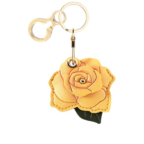 BORKUANA PU Leather Keychain holder Protective Case Compatible with AirTag - color: Rose a