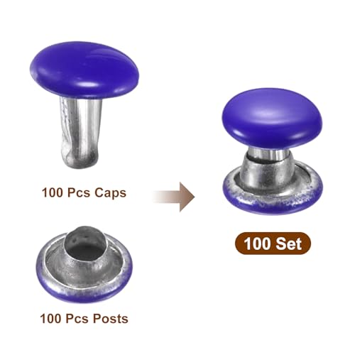 HARFINGTON 100 Sets Double Cap Leather Rivets, 6x6mm Round Cap Tubular Metal Studs Leather Crafting Rivets for Fabric Belt Pet Collar Boot Bag Repair and Decoration, Purple - color: Purple, size: 6x6mm