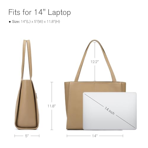 Genuine Leather Tote Bag for Women, Large Womens Shoulder Purses Work | Soft genuine cowhide leather, Large capacity fits 14" laptop compartment, Leather top handles with smooth zipper - color: Taupe