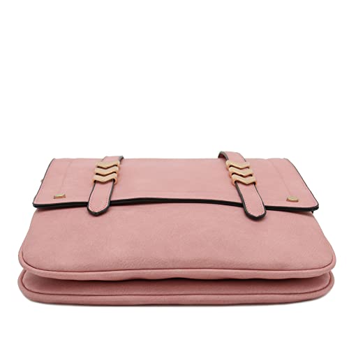 ALYSSA Double Compartment Large Flapover Crossbody Bag - color: Dusty Pink