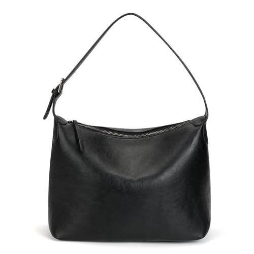 Genuine Leather Hobo Bags for Women Slouchy Shoulder Purses Crossbody Handbags with Adjustable Strap for Work Casual | Shoulder Bag - color: Black