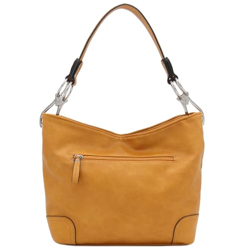Hobo Shoulder Bag with Big Snap Hook Hardware - color: Mustard