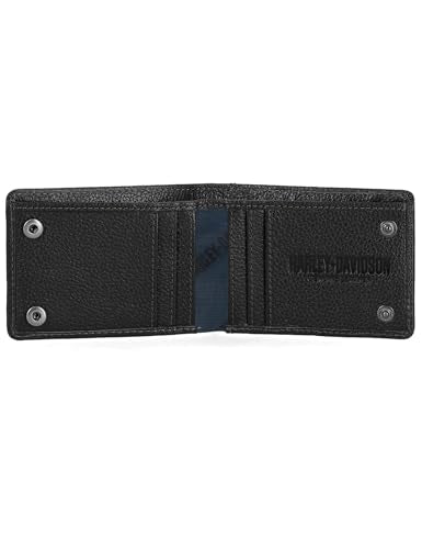 Harley-Davidson Men's Genuine Leather Rfid Blocking Wallet - color: Black (Slim Front Pocket Billfold)