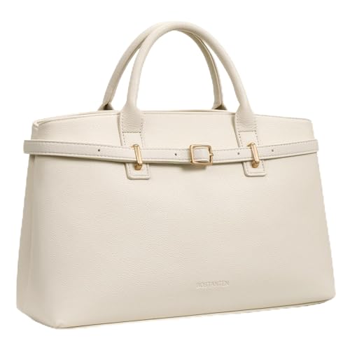 BOSTANTEN Soft Structured Satchel Bag for Women Medium Work Tote Handbag | Commute or everyday, Luxury Pebble Leather or Faux Suede, Professional Style, Removable Strap, Expandable, Giftable Choice - color: White