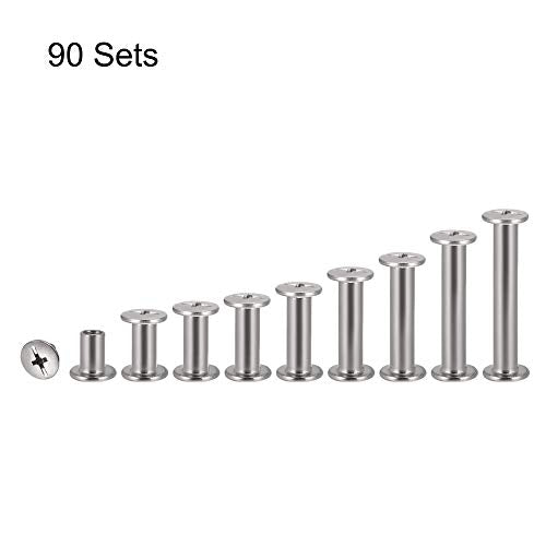 uxcell 9 Sizes 90Sets Phillips Screw Post M4x5mm Binding Bolts Silver Tone