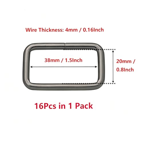 Metal Rectangle Ring Buckles Square Strap Webbing Belt Rings Non Welded 1.5" x 0.8" - color: Gunmetal X 16 Pcs