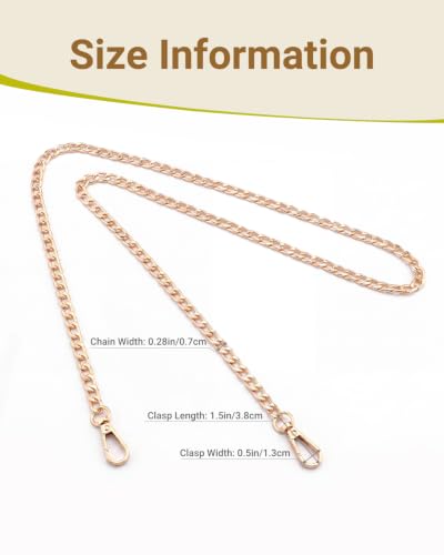 Tylorix Gold Handbag Chain Strap, 4 PCS Metal Purse Replacement with Clasps | Multi-Size(15.7", 23.6", 35.4", 47.2"), Versatile DIY Straps for Crossbody, Shoulder Bag and Clutch, 360-Degree Swivel Clasps