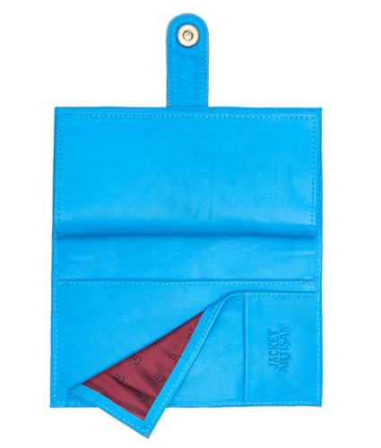 Women’s Genuine Leather Wallet – Slim Design with Secure Snap Multiple - Card Slots & Interior Zipper Pocket (Light Blue) - color: Light Blue
