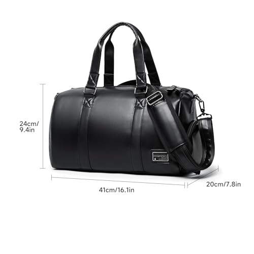 Leather Gym Fitness Bag for Men Women with Shoe Compartment 20L PU Leather Weekender Travel Duffel Bag Waterproof Overnight Gym Sports Carry-On Bag Black - size: Middle Upgrade A