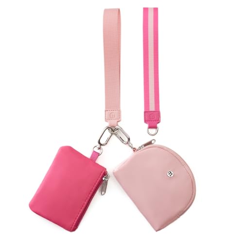 Mini Dual Pouch Wristlet Wallet for Women – Zip Around wristlet Keychain Wallet with 2 Wristlets, Ideal for Dog Walking, Coffee Runs & Lunch Break Essentials (Rose+Pink) - color: Rose+Pink