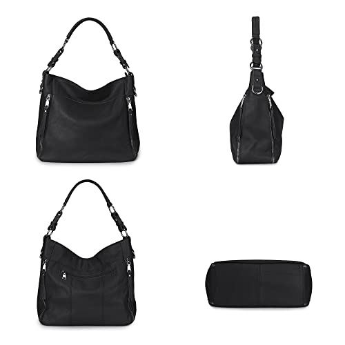 YALUXE Women's Real Leather Shoulder Bags Hobo Handbags Purse Crossbody Bag - color: Z2 Black