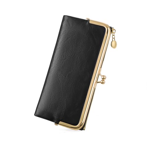 GOIACII Womens Wallet Kiss Lock Bifold Leather Wallets for Women Black - color: A04 Black