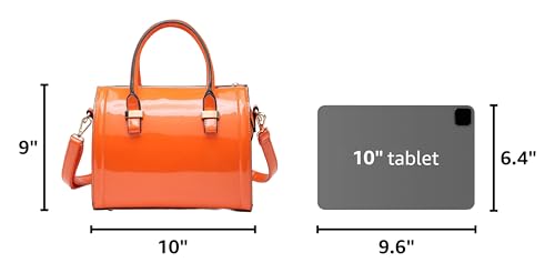 Shiny Patent Faux Leather Handbags Barrel Top Handle Purse Satchel Bag Shoulder Bag for Women - color: Orange