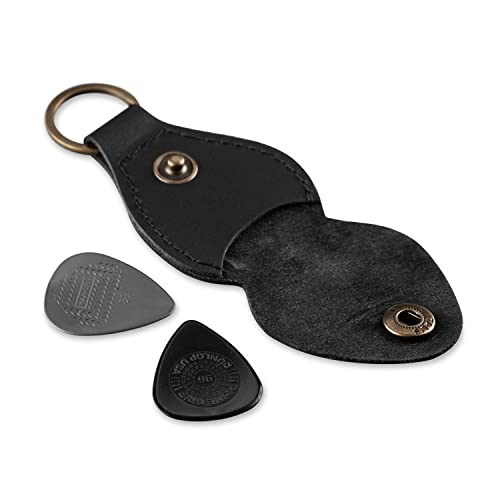 Leather Guitar Pick Holder Keychain, Guitar Pick Holder Case Bag, Plectrum Key Fob Cases Bag, Gift for Guitar Players Black - color: Black