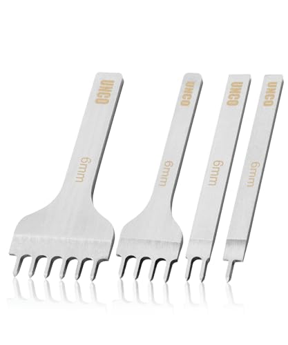 UNCO- Leather Stitching Punch, 4 Pack, 6mm, 1/2/4/6 Prong, Leather Hole Punch Tool, Stitching Chisel - size: 6 mm