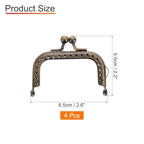 uxcell 4 Pcs Metal Purse Frame, 6.5cm/2.6" Retro Rectangle Kiss Lock Clasp Frame Embossed for Purse Making, Handled Bag, Coin Bag Clutch Bag, Frame Hardware Replacements (Bronze) - size: 2.6"
