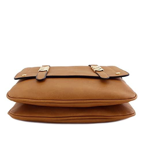 ALYSSA Double Compartment Large Flapover Crossbody Bag - color: Camel