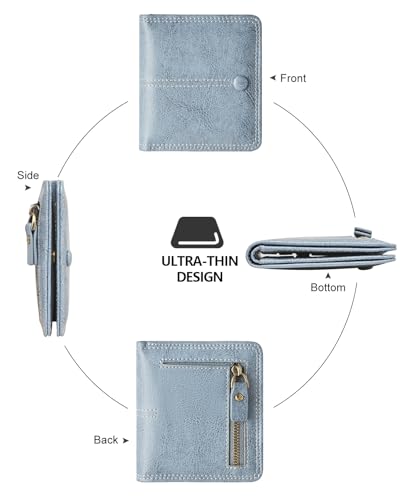 TFKGS Slim Wallet for Women RFID Wallet Women Small Wallets Woman Thin Credit Card Holder RFID Blocking Bifold Compact Pocket Ladies Leather Blue Mini Purse - color: 4-Upgrade-Wax-Blue