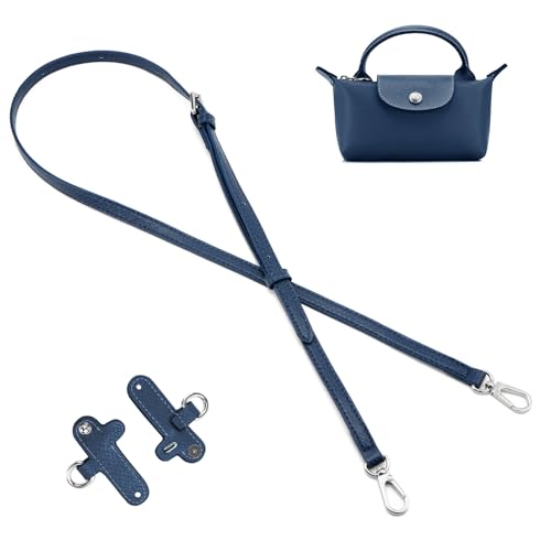 DEVPSISR Leather Strap Suitable for Longchamp Handbag,Crossbody Adjustable Shoulder Strap Conversion Kit - color: Blue-silver