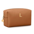 Gifts for Women Bridesmaid Gifts Initial Makeup Bag | Personalized Birthday Gift | PU Leather Cosmetic Pouch Bag | Waterproof Travel Toiletry Bag (Brown L) - color: Brown, style: L