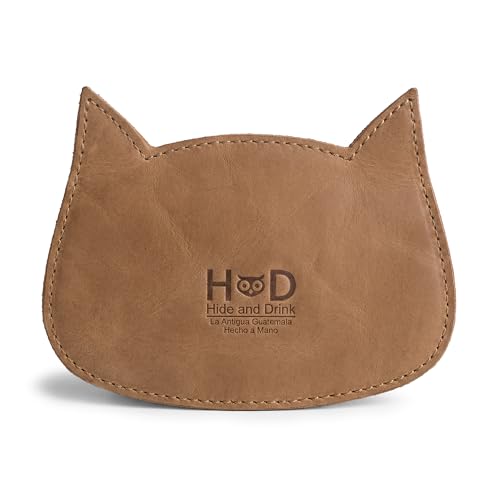 Hide & Drink, Cat Shape Wallet Handmade from Full Grain Leather - Single Malt Mahogany - color: Single Malt Mahogany