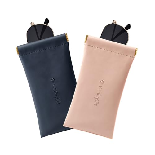 Glasses Case Soft 2 Pack - Portable Leather Squeeze Top Eyeglass Case,Soft Sunglasses Case. - color: Pink/Blue