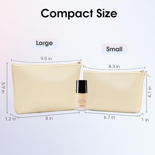 Wandering Nature Makeup Bag Small Cosmetic Bag for Purse 2 Pack Small Make Up Pouch Vegan Leather Cute Travel Pouch with Zipper for Women,Beige - color: Beige1