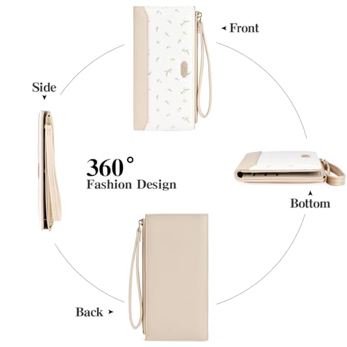 Womens Wallet Ultra Slim Floral Long Bifold Wallet for Women Card Holder with Zipper Pocket - color: C04 Yellow
