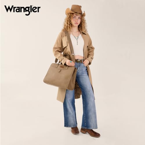 Wrangler Laptop Tote Bag for Women Fits 15.6 In Laptop for Travel and Work | Multi-compartment Organizer, Detachable Adjustable Shoulder Strap, Scratch-resistant Waterproof，Metal Feet on the Base - color: Khaki