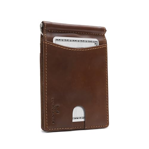 AirTag Money Clip Wallet for Men | Trackable Slim Front Pocket, RFID Blocking, Minimalist Bifold with Airtag Holder | Top grain leather Mens Money Clip Wallet (Saddle Cognac) - color: Roasted Coffee brown