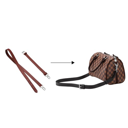 IBWell Genuine Leather Strap Replacement Crossbody Adjustable with Shoulder Strap Pads for Travel Duffel Bags - color: Brownish Red-silver Buckle