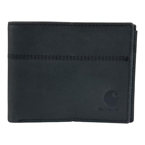 Carhartt Men’s Full Grain Saddle Leather Wallets, RFID Blocking Bifold, Trifold, and Front Pocket Options, Gifts for Men - color: Black (Bifold)