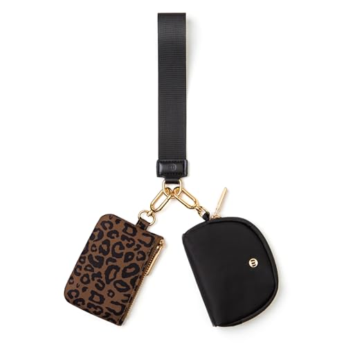 Mum's Memory Mini Zip Around Wristlet Wallets for Women -KeyChain Wallet with Detachable Dual Pouch Wristlet -Key Chain Coin Purse Small Wallets - color: Brown leopard