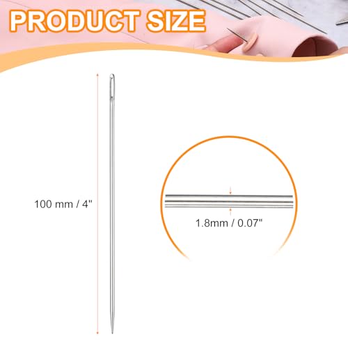 HARFINGTON 100 Pcs Sewing Needles 0.07 x 4 Inch Stainless Steel Big Eye Embroidery Thread Beading Leather Needle Upholstery Hand Sewing Awl for Art Craft Stitching Home Repair, Silver - size: 0.07 x 4 Inch