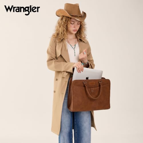 Wrangler Laptop Tote Bag for Women Fits 15.6 In Laptop for Travel and Work | Multi-compartment Organizer, Detachable Adjustable Shoulder Strap, Scratch-resistant Waterproof，Metal Feet on the Base - color: Brown