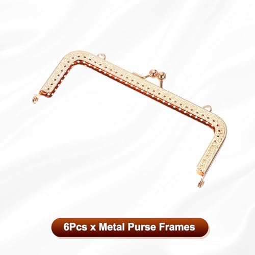 uxcell 6Pcs Metal Purse Frame, 5.91" Kiss Lock Clasp Frame Retro Rectangular Embossed Clutch Frame for Coin Purse Handbag Making DIY Craft, Gold - color: Gold