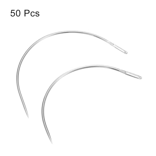 HARFINGTON 50Pcs Curved Needles 2. 5", 3" C Type Weaving Sewing Needles Wig Making Upholstery Big Eye for Carpet Leather Canvas Repairing Blocking Knitting - size: 2. 5", 3"