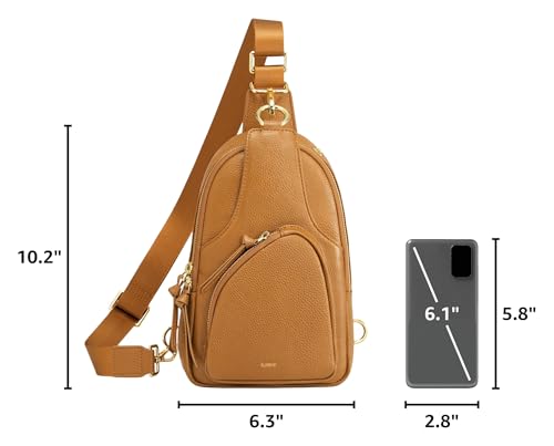 Kattee Sling Bag for Women, Leather Crossbody Bags for Travel, Brown | Top grain pebbled cowhide leather fanny pack crossbody purse. Small chest bag with RFID blocking for travel. - color: Brown