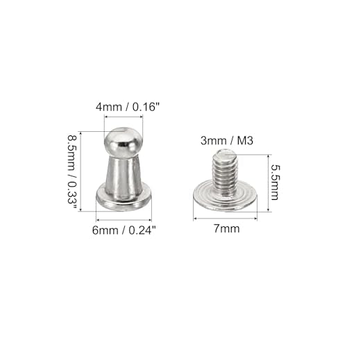 PATIKIL 4mm Leather Rivets, 100 Sets Round Button Head Studs Metal Screw Studs Posts Chicago Screws Rivet for Clothing Leather Crafts, Silver Tone - color: Silver, size: 4mm