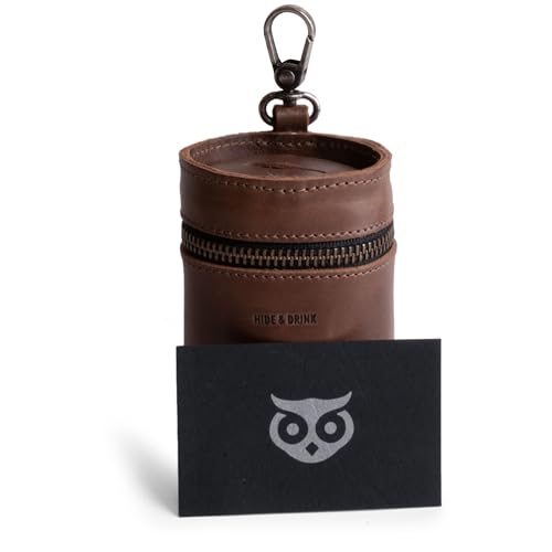 Hide & Drink Genuine Leather Coin Pouch Piggy Bank, Cash Holder Organizer, Coin Purse for Men & Women, Money Saving Box, Men's Change Purses & Pouches, Small Mens Wallet for Coins, Zippered Case Banks - color: Bourbon Brown