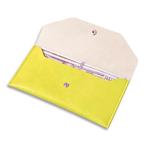 BLMHTWO Cash Wallets for Women - Reusable Leather Cash Envelope Wallet for Budgeting, Billing (Yellow) - color: Yellow