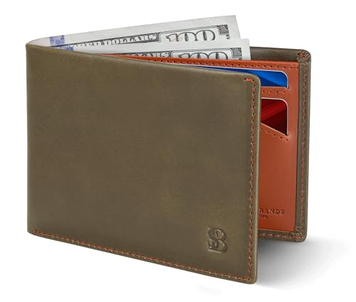 SERMAN BRANDS Mens Slim Bifold Wallet RFID Blocking Minimalist Front Pocket Wallets for Men - Thin & Stylish - color: Salted Green Elite