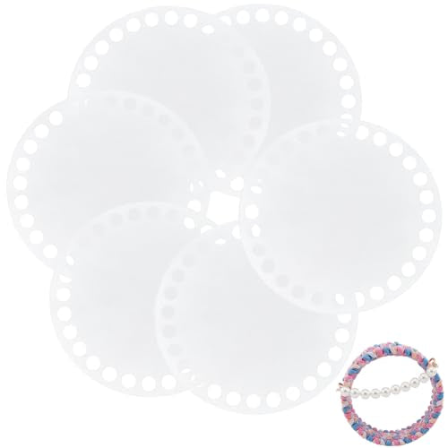 CRASPIRE 6Pcs Acrylic Crochet Basket Bottom Weaving Board 4 Inch Round Clear Front Back Panel Board Knitting Shaper Bag Making Supplies Pad Round Circle with Holes for DIY Crochet Handbag Accessories