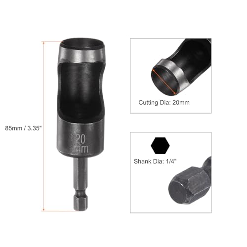 HARFINGTON 3pcs Leather Hollow Punch 1/4 Hex Shank for Drills, 20mm Dia Rotary Hole Punch for Thick Fabrics Leathercraft Working - size: 20mm