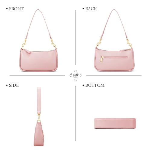 KKXIU Small Black Purse for Women, Cute Mini Shoulder Bag Zipper Closure | 2 Removable Straps, Retro Underarm Bags, Classic Crossbody Bag, Handbag for Women - color: Pink