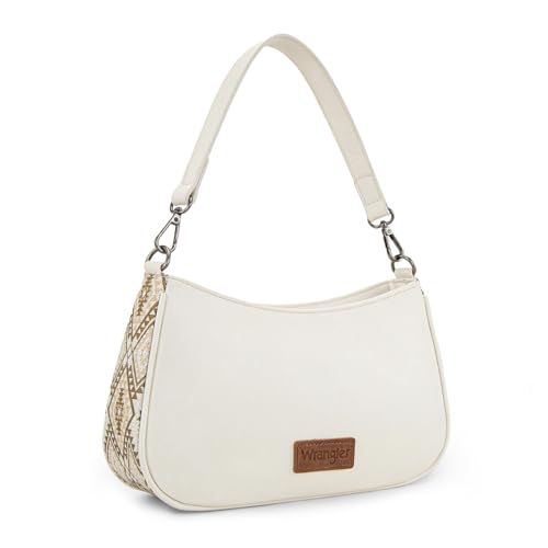 Wrangler Shoulder Bag for Women Western Small Purse Hobo Handbag | Aztec, Underarm Bag, 2 Detachable Straps, Secure Zipper Closure, Back Pocket, Crossbody Bag for dates, travel and everyday - color: Beige