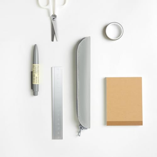 Slim Pencil Case Skinny Pen Case Pen Pouch (Oxford Light Gray) | Silver zipper; tough wipe-clean Oxford fabric; holds gel writers and a stylus; fits binders planners and backpacks - color: Light Gray